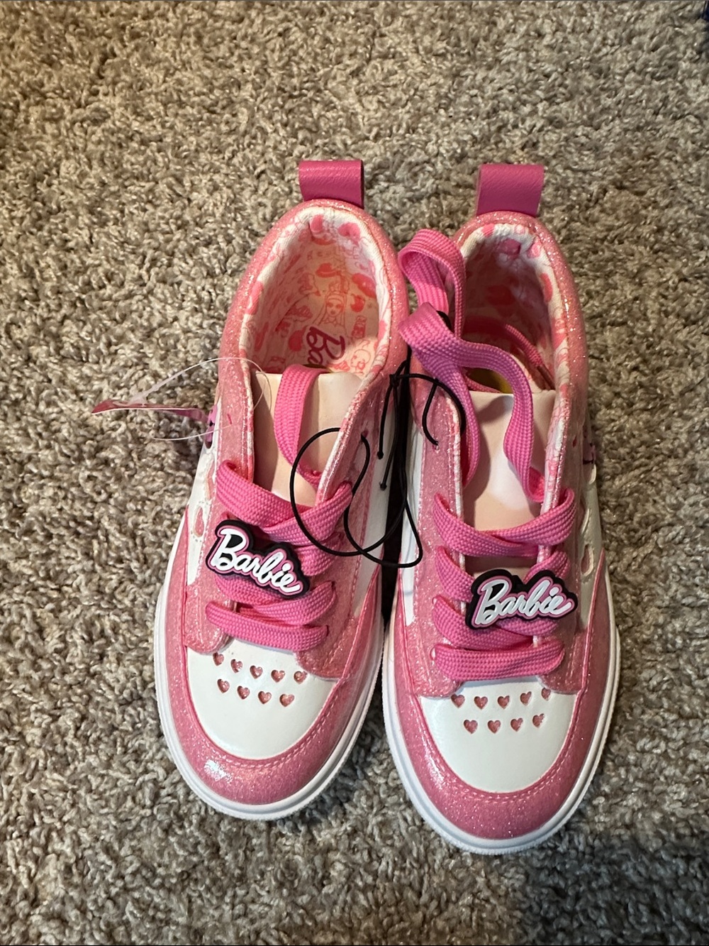 Barbie Pink Glitter Heart Lace-Up Sneakers